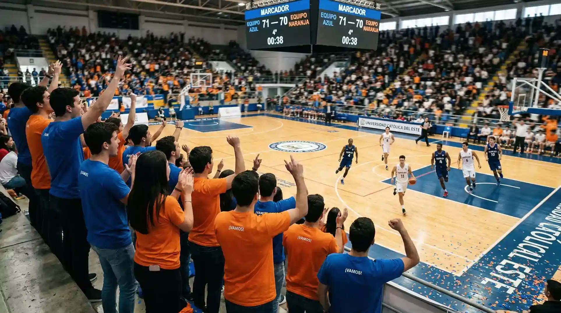 Aficionados celebrando durante un partido del torneo March Madness de baloncesto universitario NCAA